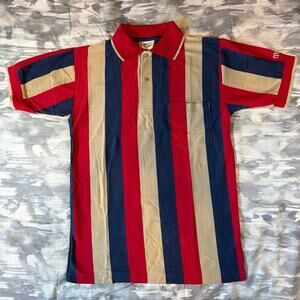 Action Gear Polo Short Sleeve Shirt Rugby Red Blue Tan Men’s Small Vintage USA